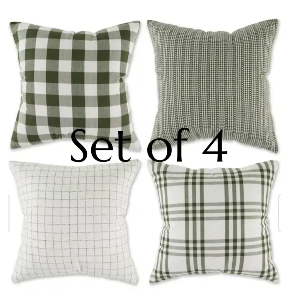 Set of 4 DII Sage Farmhouse Green and White Plaid Pillow Covers 18